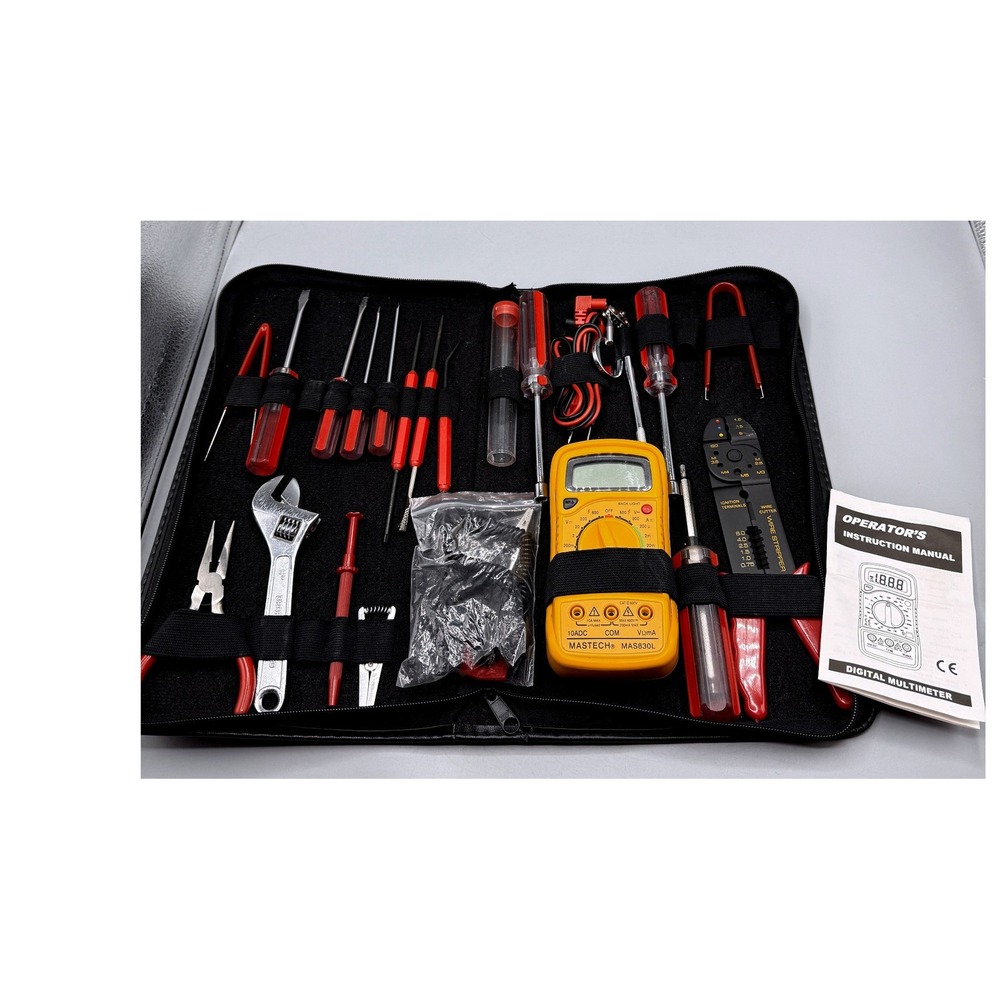 Mastech MAS830L Digital Multimeter Electronics Repair Tool Kit with Case